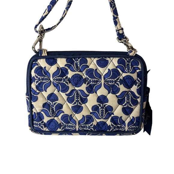 Vera Bradley Crossbody Wristlet Mini Bag Cobablt Blue Quilted Paisley Tile Print - Picture 3 of 6